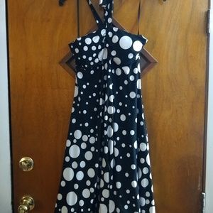 Black and white polka dot halter dress